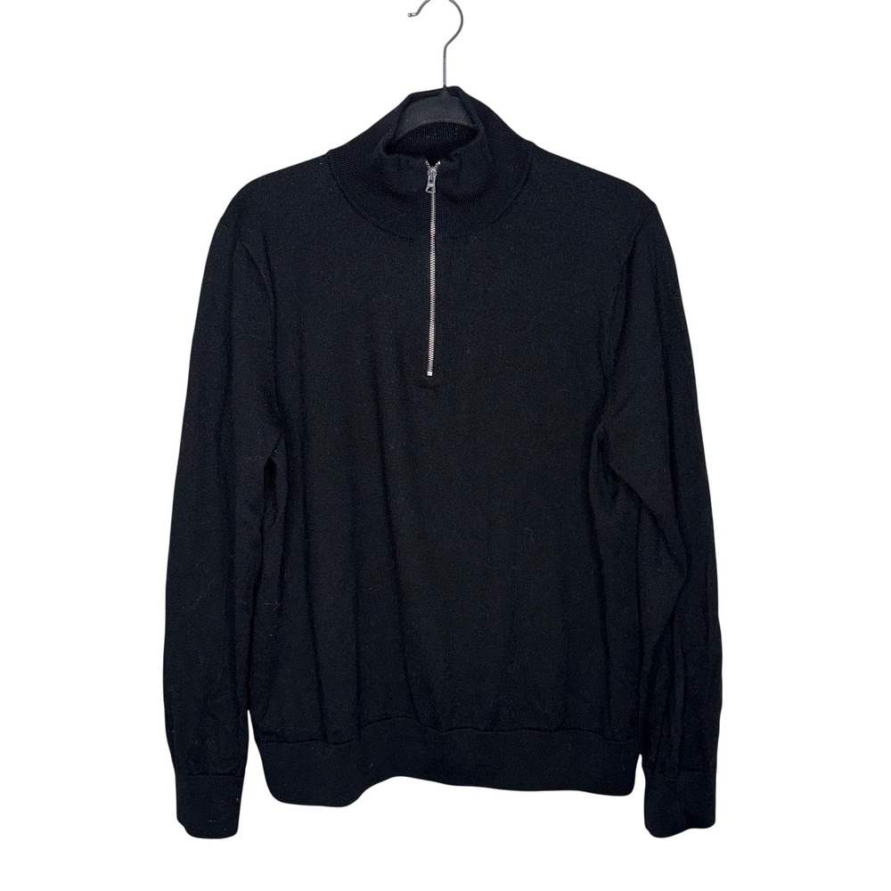J.Crew Mens XL 100% Merino Wool Quarter Zip Sweater Black Mock Neck‎ Pullover